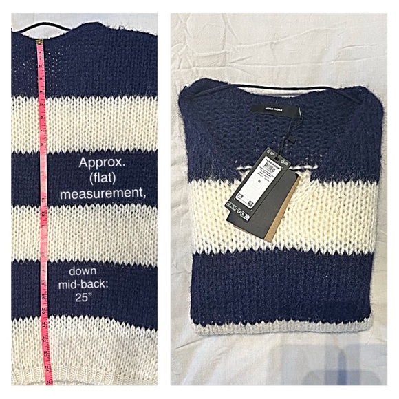 NWT VERO MODA ERIN STRIPED V-NECK CHUNKY KNIT COZY SWEATER XL Navy Cream - Picture 9 of 12